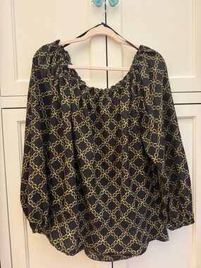 Michael Kors Black Blouse with Gold Chain Lattice